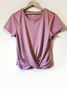 Spalding Lavender Purple Ribbed Twist Hem Short Sleeve Sports Top Large